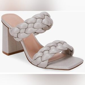 Syktkmx Braided Heeled Open Square Toe Sandals Shoes Champagne 6 6.5